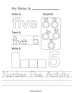 Number Five Activity Handwriting Sheet