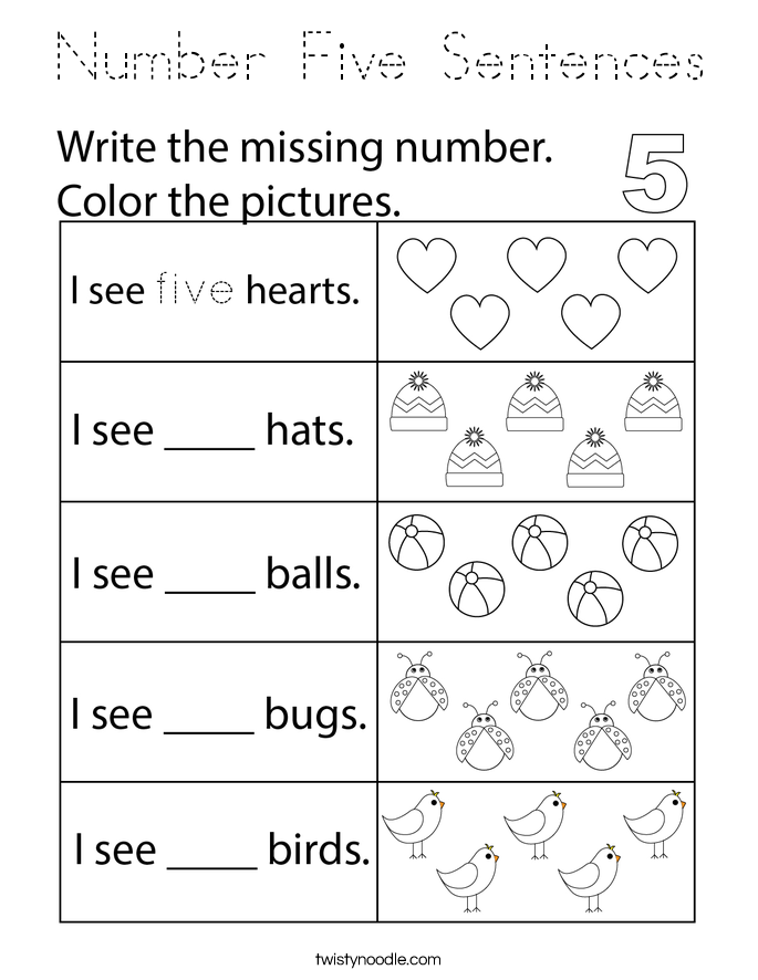 Number Five Sentences Coloring Page