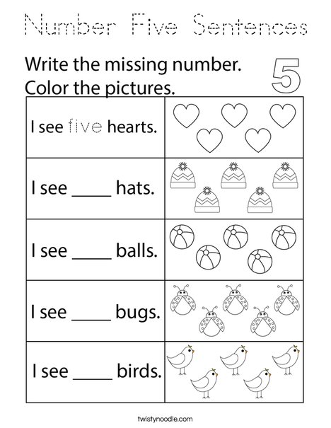 Number Five Sentences Coloring Page