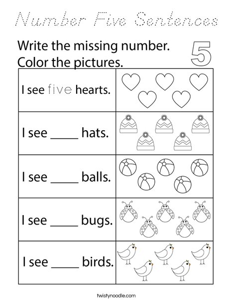 Number Five Sentences Coloring Page