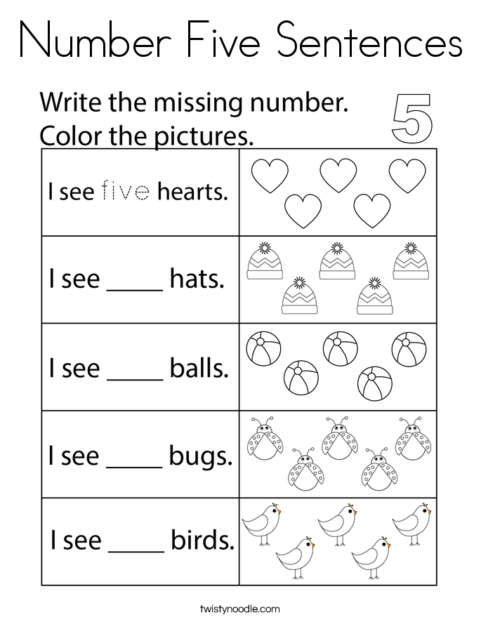 Number Five Sentences Coloring Page