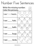 Number Five Sentences Coloring Page