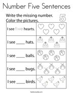 Number Five Sentences Coloring Page
