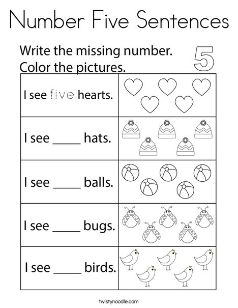 Number Five Sentences Coloring Page