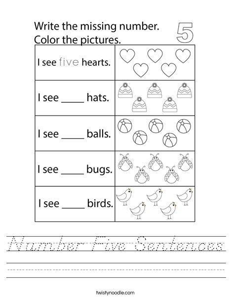 Number Five Sentences Worksheet