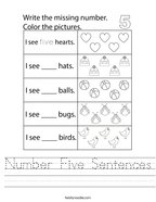 Number Five Sentences Handwriting Sheet