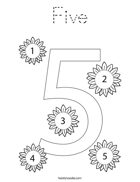 Five Coloring Page - Tracing - Twisty Noodle
