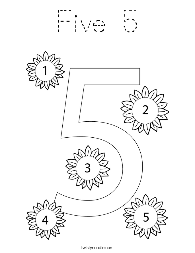 Five 5 Coloring Page