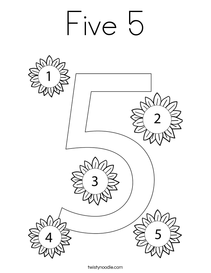 Five 5 Coloring Page