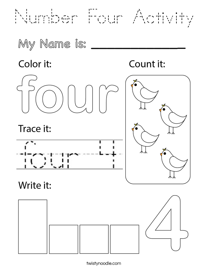 Number Four Activity Coloring Page