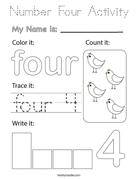 Number Four Activity Coloring Page