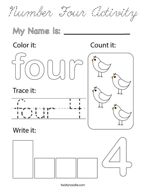 Number Four Activity Coloring Page