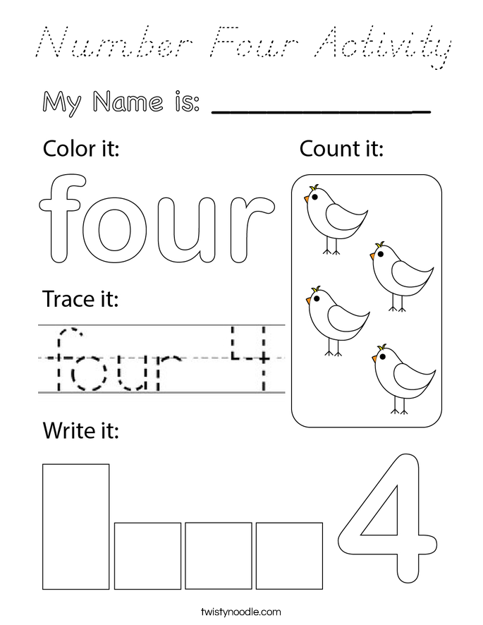 Number Four Activity Coloring Page