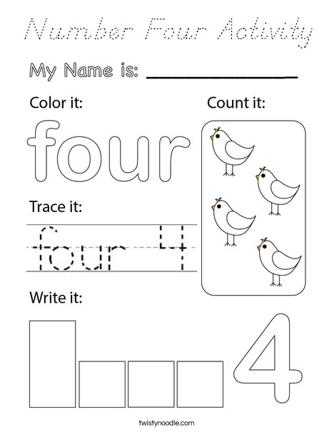 Number Four Activity Coloring Page