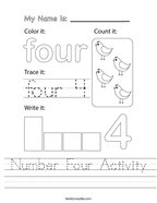 Number Four Activity Handwriting Sheet
