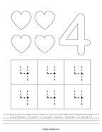 Number Four- Count and Trace (Heart) Handwriting Sheet