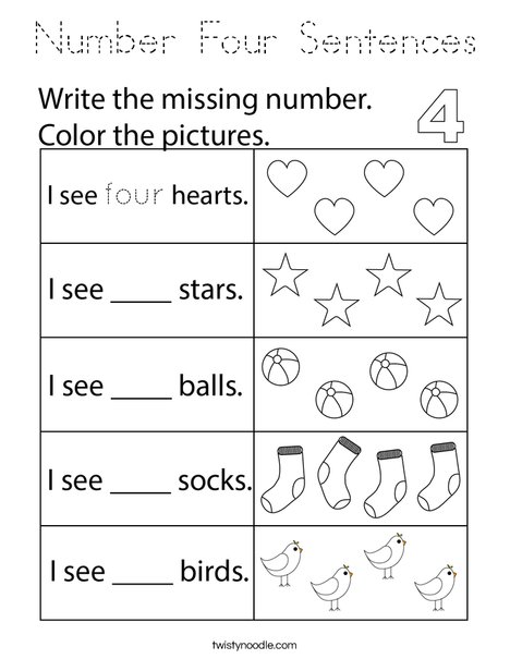 Number Four Sentences Coloring Page