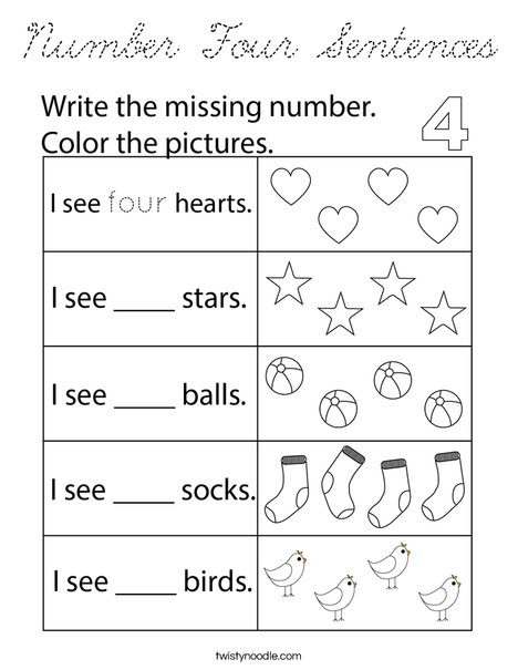 Number Four Sentences Coloring Page