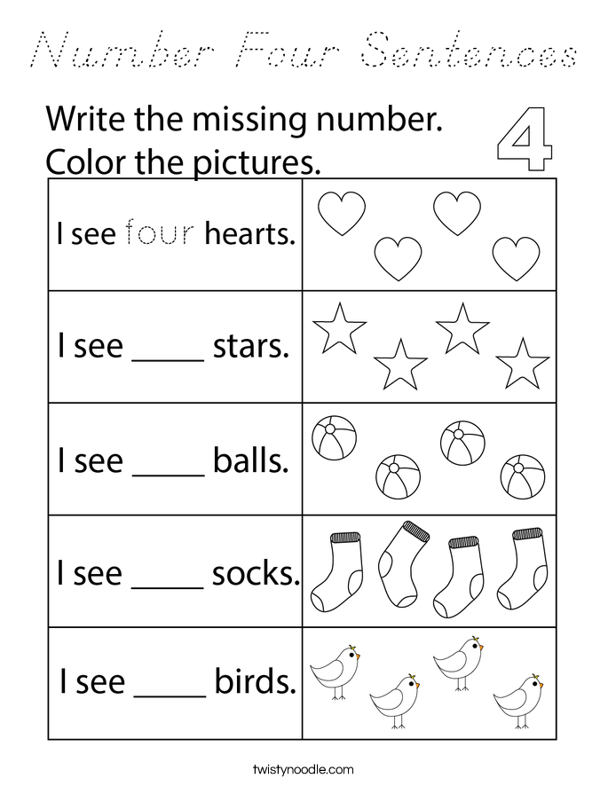 Number Four Sentences Coloring Page