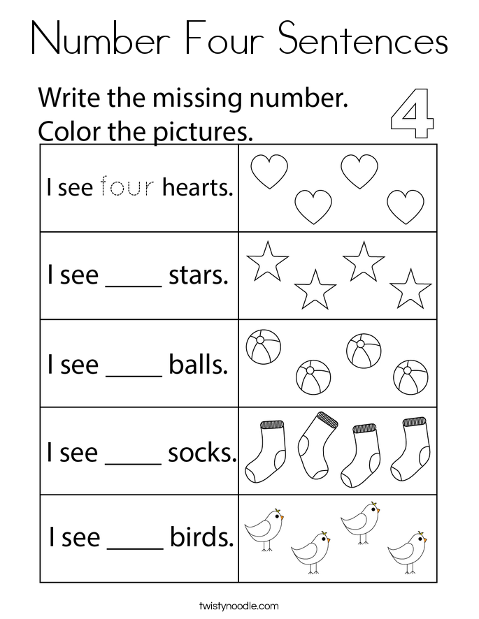 Number Four Sentences Coloring Page