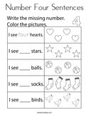 Number Four Sentences Coloring Page