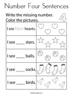 Number Four Sentences Coloring Page