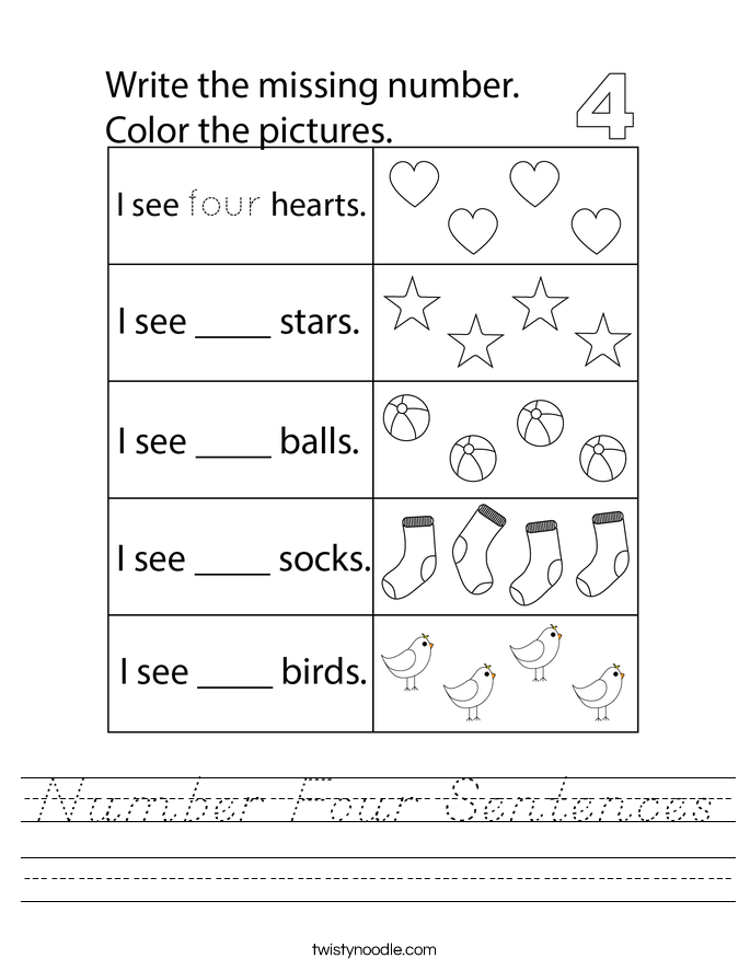 Number Four Sentences Worksheet