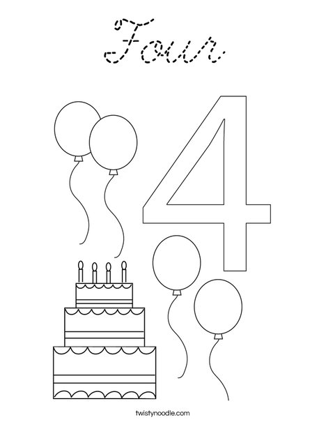 Number Four Coloring Page
