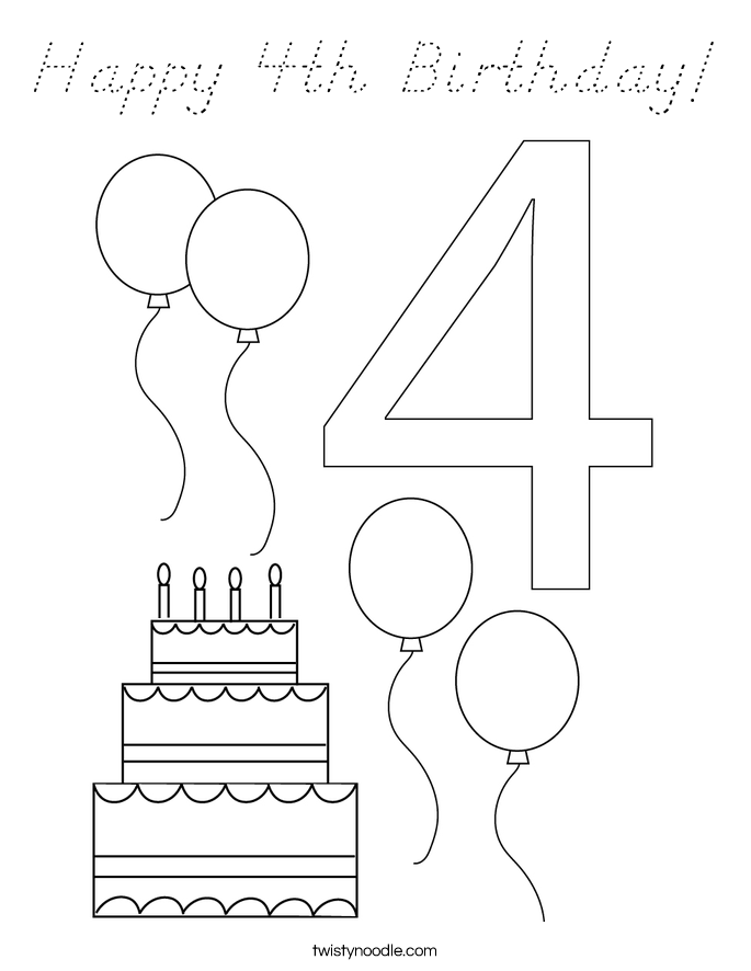 Happy 4th Birthday! Coloring Page