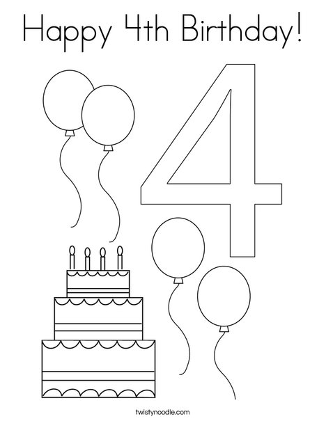 Number Four Coloring Page