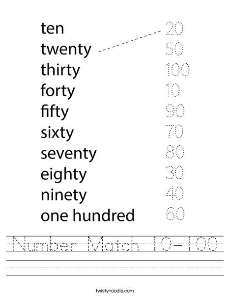Number Match 10-100 Worksheet