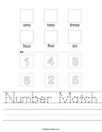 Number Match Handwriting Sheet
