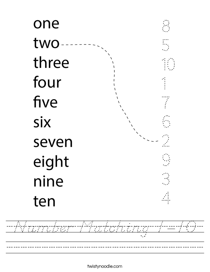 Number Matching 1-10 Worksheet