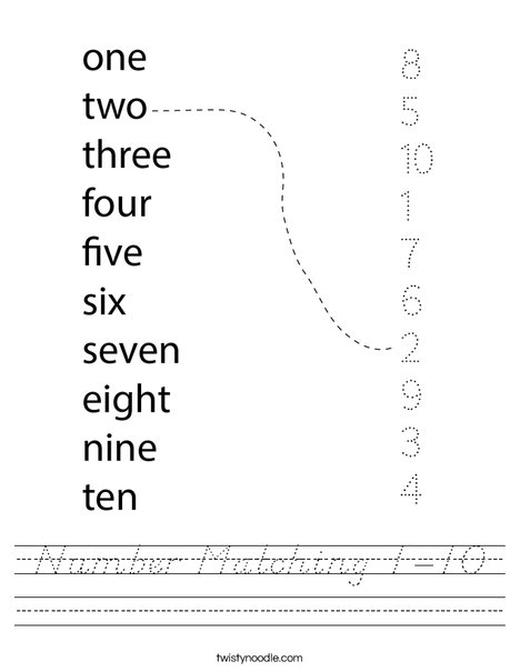 Number Matching 1-10 Worksheet