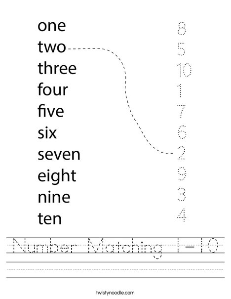 Number Matching 1-10 Worksheet