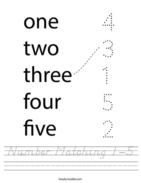 number matching 1 5 worksheet dnealian twisty noodle
