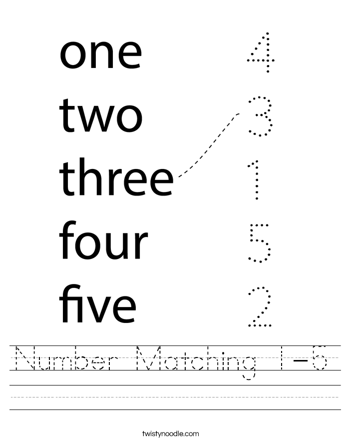 number matching 1 5 worksheet twisty noodle