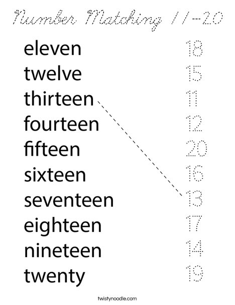 Number Matching 11-20 Coloring Page