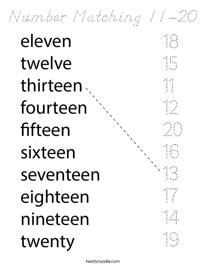 Number Matching 11-20 Coloring Page