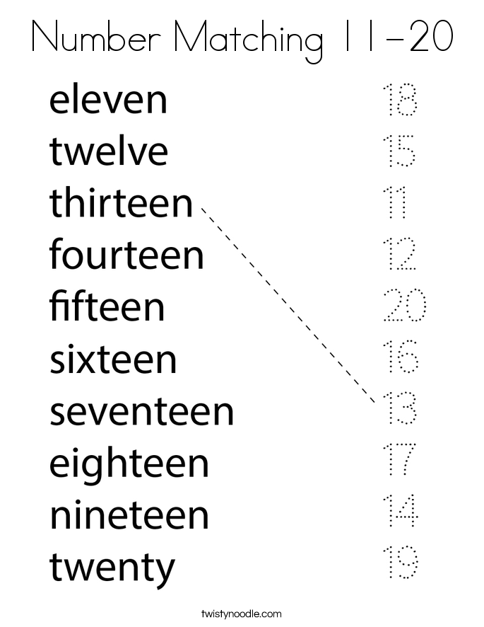 Number Matching 11-20 Coloring Page