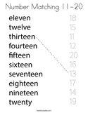 Number Matching 11-20 Coloring Page