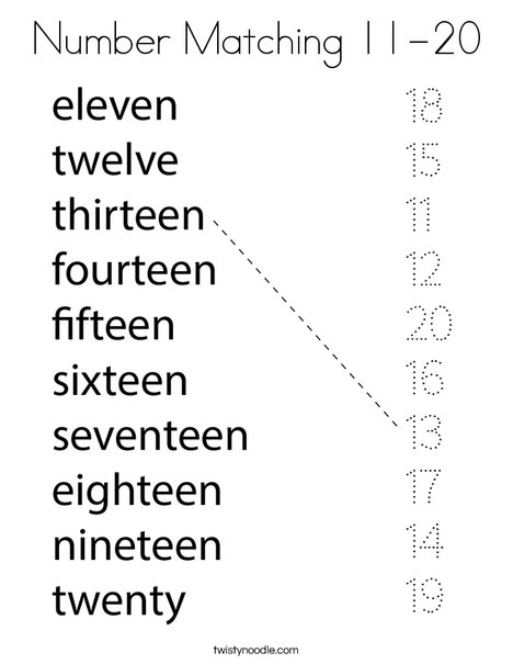 Number Matching 11-20 Coloring Page