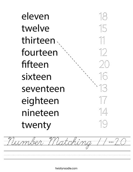 Number Matching 11-20 Worksheet