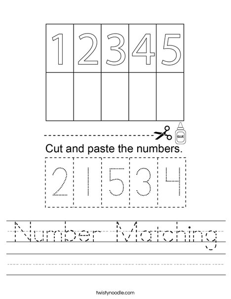 Number Matching Worksheet - Twisty Noodle