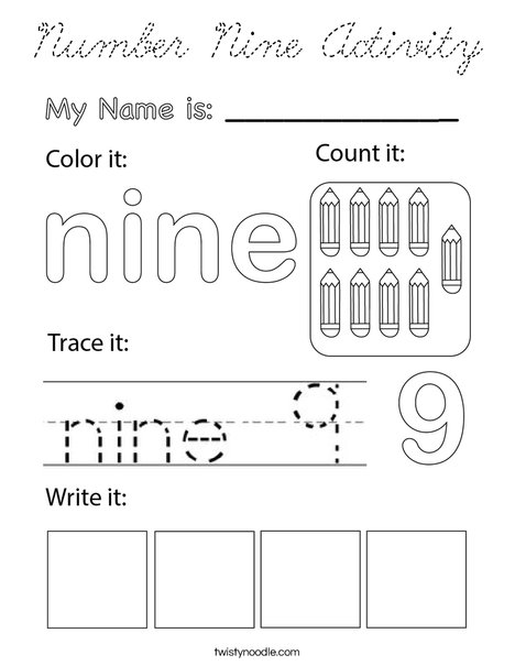 Number Nine Activity Coloring Page