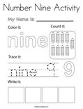 Number Nine Activity Coloring Page