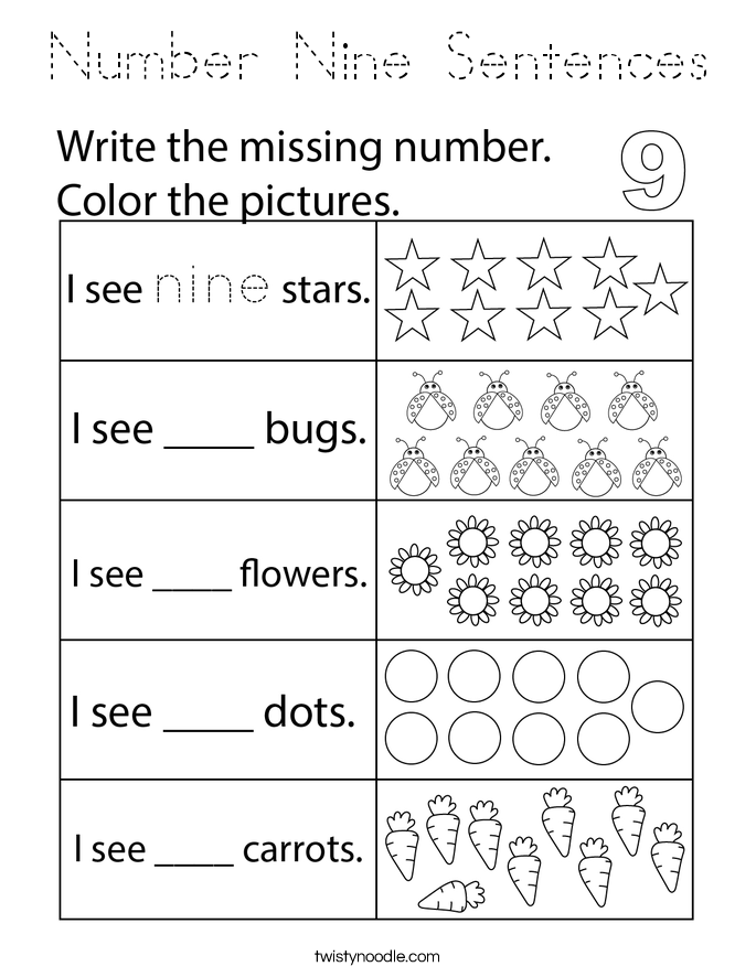 Number Nine Sentences Coloring Page