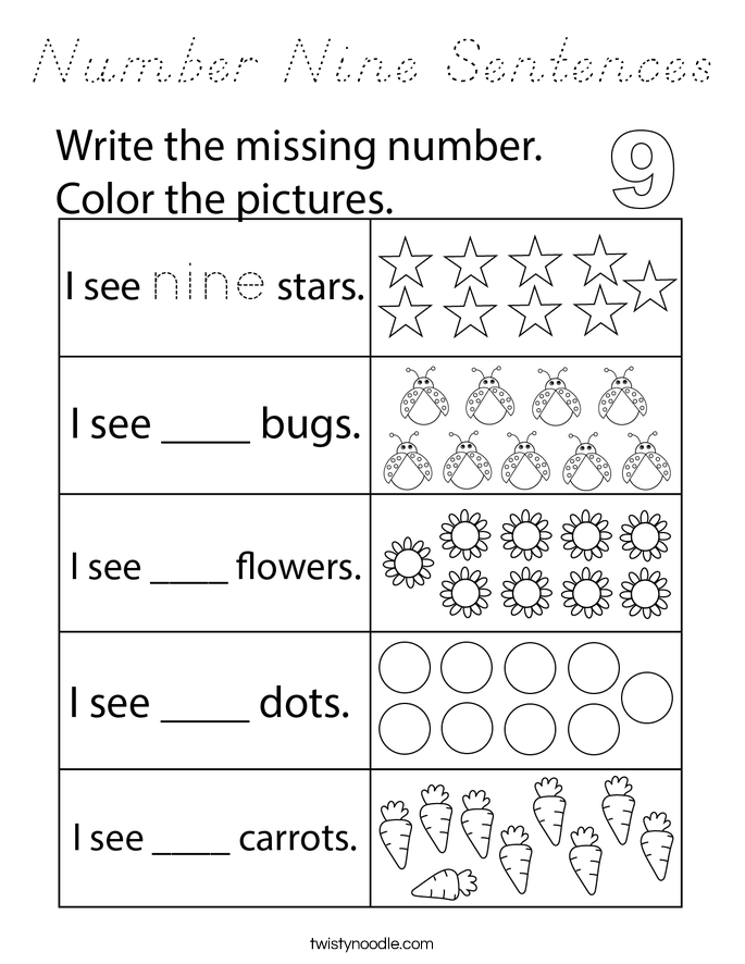 Number Nine Sentences Coloring Page