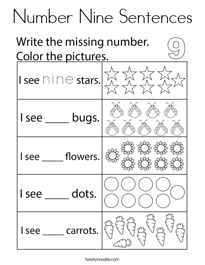 Number Nine Sentences Coloring Page