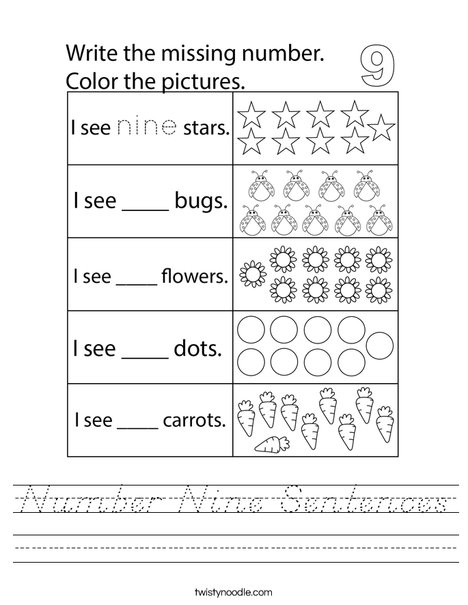 Number Nine Sentences Worksheet